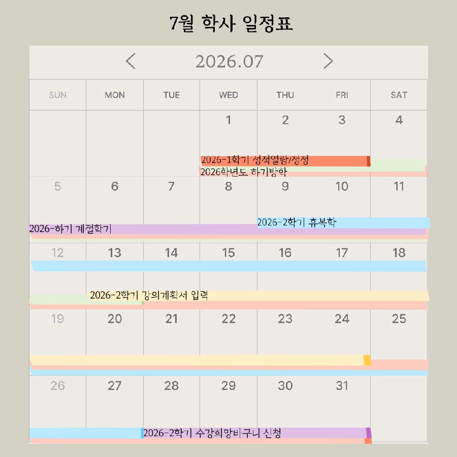 헬스케어운동학과 7월 학사일정표 대표이미지